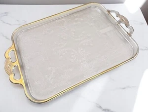 Vintage Ornate Glass Serving Tray Gold Gilded Handles Harp Music MCM Theme - Picture 1 of 9