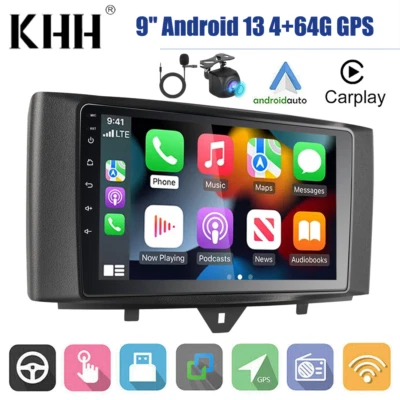 9" Android 13 Für Smart Fortwo 451 2010-2015 Autoradio GPS Navi CarPlay 4+64G - Bild 1 von 4