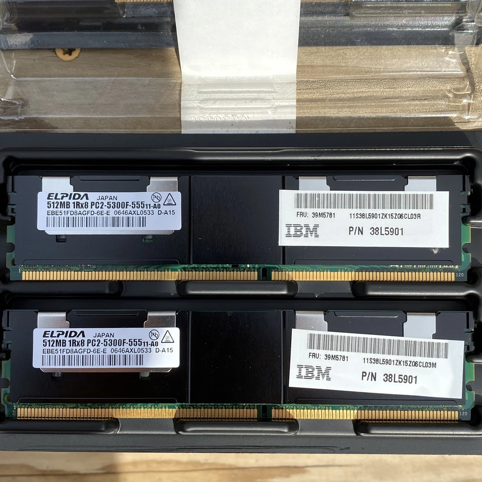 2 Elpida 512MB DDR2 SDRAM ECC 1Rx8 PC2-5300F 1RX8 Fully Buffered 1GB Set - Image 1 of 2