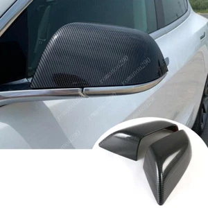 2*For Tesla Model S 2015-2019 Carbon Fiber Look Rear View Side Mirror Cover Trim - Picture 1 of 9