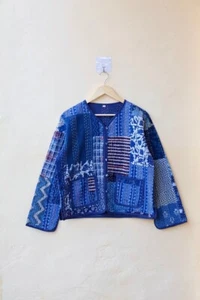 Blue Quilted Cotton Patchwork Jacket Handmade Cotton Jacket Women's Clothing US - Picture 1 of 4