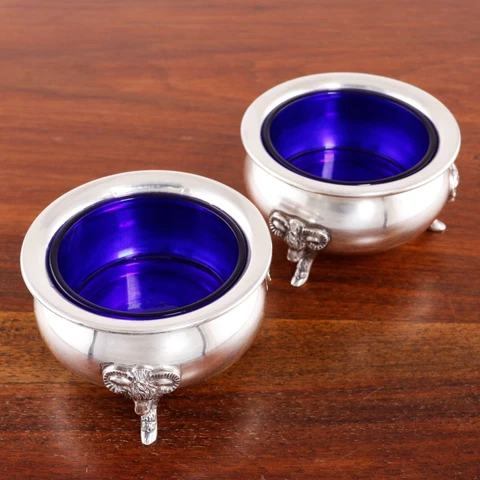 2 FRANK WHITING STERLING SILVER MASTER SALT CELLARS #805 RAMS HEAD NO MONOGRAM Cover