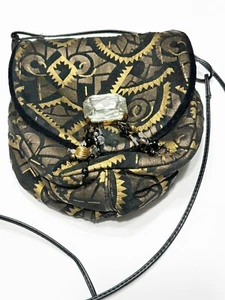Towanny Geometric Patterned Metallic Nubuck Leather Handbag Crossbody  Pouch - Picture 1 of 9