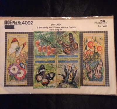 Burundi Stamps.  8 Butterfly and Flower . - Image 1 of 4