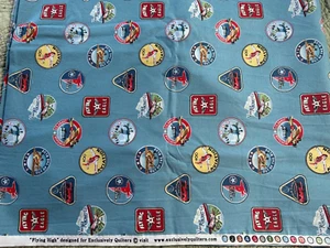 3 + yards Vintage Cotton Fabric " Flying High " Planes  Exclusively Quilters - Picture 1 of 3