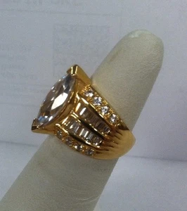 Sterling Silver Gold Wash Marquise Crystal & Accent Crystal Stone Ring Size 5 - Picture 1 of 6
