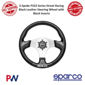 Sparco 3-Spoke P222 Series Street Racing Black Leather Steering Wheel with Black - Picture 1 of 7