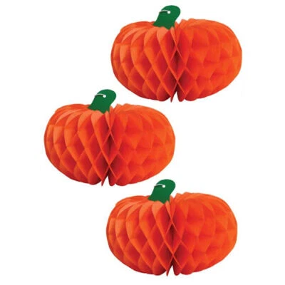 Honeycomb Pumpkin Decorations - Halloween Spooky Party Decor Fun House Orange - Image 1 of 2