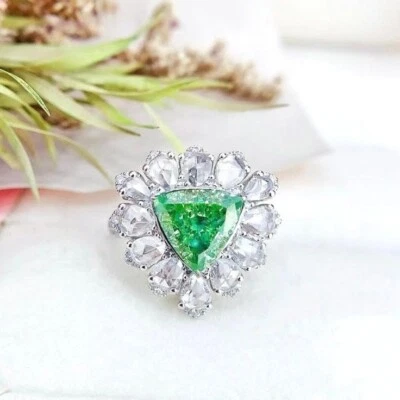 3.27 TCW Simulated Trillion Peridot & Pear Sapphire Flower Design Ring For Woman - Image 1 of 4
