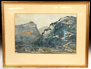 Antigua pintura en acuarela Alpes franceses Loup River Gorge antigua de colección firmada - Imagen 1 de 12