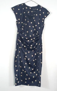 Marc Cain Navy Gold Globe Ruched Formal Special Occasion Dress Size 8 N1 - Picture 1 of 8