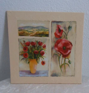 selbstgestaltetes Bild "Mohnblumen" 20x20, Handarbeit, Serviettentechnik - Bild 1 von 2