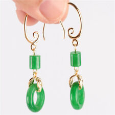 Natural Green jade Ring Earring 18KGP Dangle Ms gift Accessories Women Classic