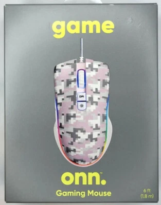 Onn Gaming Mouse Computer Laptop PC Wired 6 Button LED Pink Camo NEW - Image 1 of 2