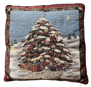 Vintage Christmas Tapestry Pillow Elegant Tree Couch Bed Decor 17" - Picture 1 of 9