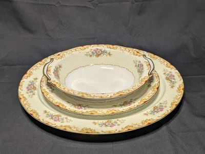 Noritake China Porcelain Floral w/Gold Mystery 176 2 Platters Vegetable Bowl  - Image 1 of 4