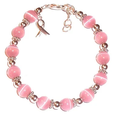 Pulsera Concienciación sobre el Cáncer Rosa Con Cuentas Fuerte Ajustable Se Adapta a la mayoría de las Muñecas Foto 1 de 4