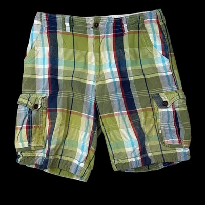 DITCH PLAINS Multicolor Plaid Cargo Shorts Men 38 Cotton Casual Pockets Summer - Image 1 of 4