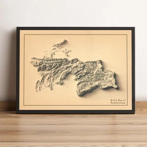 Mapa de Tayikistán, Mapa en relieve 2D de Tayikistán, Mapa vintage de Tayikistán - Impresión plana 2D - Imagen 1 de 9