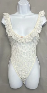 Vintage Sears Women’s Sexy Bodysuit Lingerie White Lace Sz Large Y2K Made USA - Picture 1 of 8