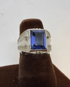 VINTAGE GAINSBORO STERLINGSILBER HERRENRING WEISSER STEIN GRÖSSE 6 Topas? - Bild 1 von 9