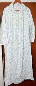 Vintage Sears Flannel 100% Cotton Nightgown Gown Long Large White Blue Flowers - Picture 1 of 15