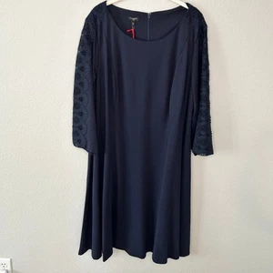 Talbots woman NWT classic navy A-line dress with lace down 3/4 sleeve size 20W - Picture 1 of 10