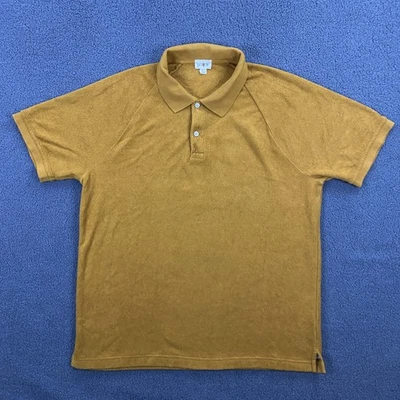 Camisa Polo J.Crew Para Hombres Grande Amarillo Mostaza Terry Tela Raglán Toalla BN384 Foto 1 de 4