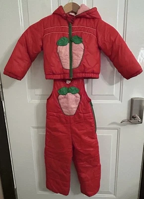 Conjunto de invierno acolchado rojo traje de nieve Sears 3T años 70 de colección con apliques de manzana difícil de encontrar Foto 1 de 4