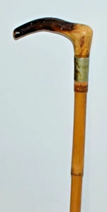 ANTIQUE BAMBOO SHAFT HORSE RIDING CROP WHIP WHITE METAL COLLAR 62cm - Picture 1 of 4