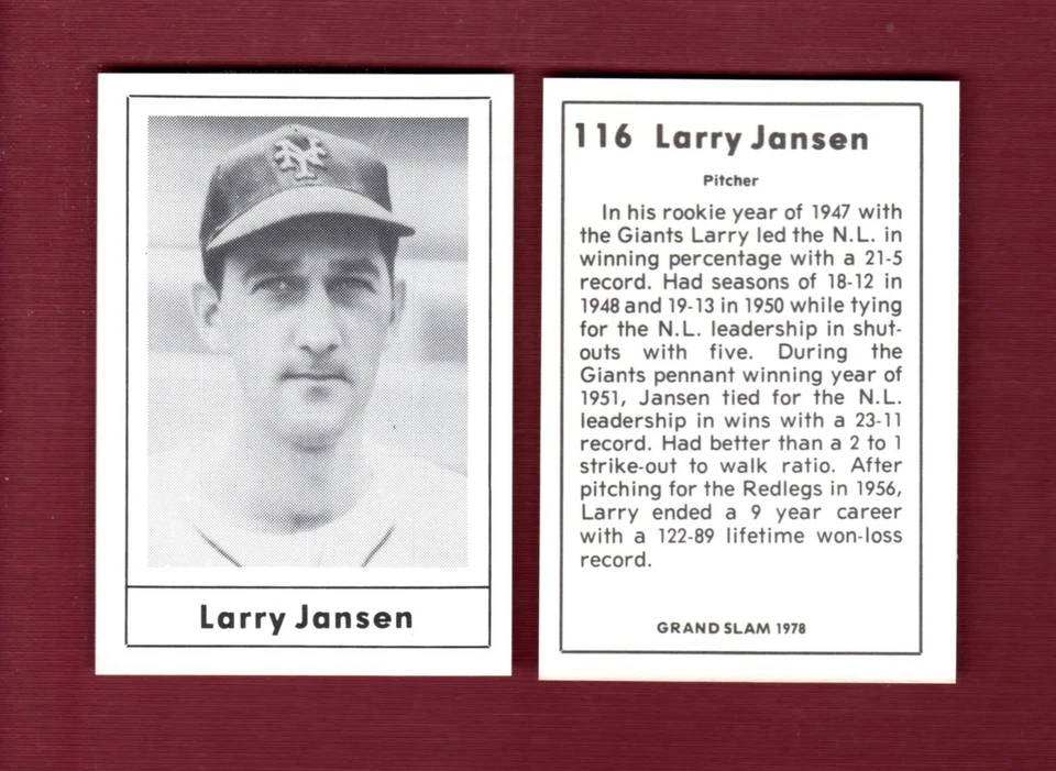 1978 Grand Slam: #116 LARRY JANSEN, New York Giants (A Jack Wallin production) - Image 1 of 1