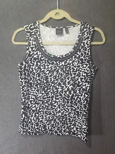 Women's Animal Print Tank Top Small Black White Chained NeckLine Trim Rafaella - Picture 1 of 9