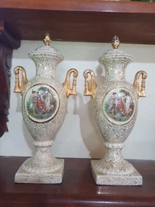 Pair Of Empire Ware Classical Scenes Lidded Mantle Vases Urns Great Condition - Picture 1 of 1
