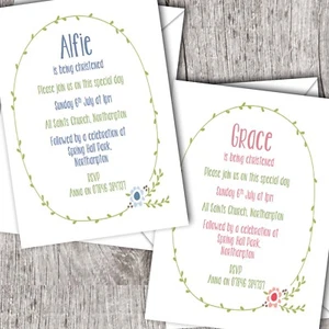 Personalised Invitations • Christening ~ Baptism ~ Naming Day • Girl/Boy (Vines) - Picture 1 of 5