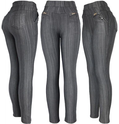 Women's Winter Plush Lined Thick Denim Look Pants - Jean Look Leggings  - Image 1 of 3
