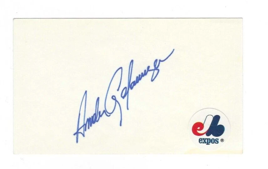 Autographed Signed ANDRES GALARRAGA Expos Rockies Giants 3x5 Index Card w/COA - Image 1 of 1