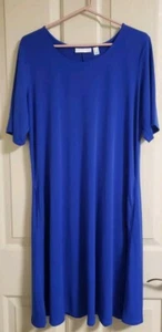 Susan Graver Size L Liquid Knit Royal Blue Stretchy Slinky Casual Swing Dress - Picture 1 of 9