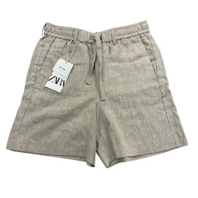 Zara Linen Shorts Women's Small Gray Stretch Comfort Drawstring Elastic Waist - Image 1 of 4