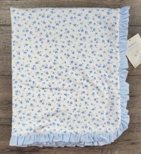 Baby Girl New Vintage Carter's Pretty Blue Flower Baby Crib Blanket - Picture 1 of 2