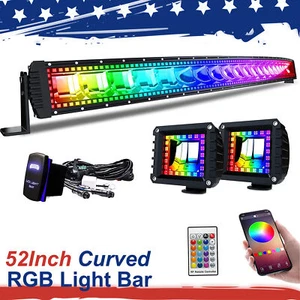 52inch 300W Curved Led Light Bar RGB Halo Offroad COMBO For Truck ATV SUV - Picture 1 of 9