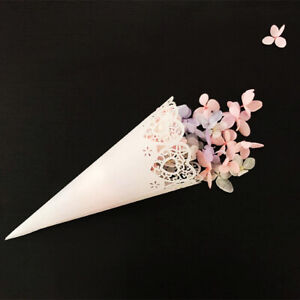 50Pcs Wedding Confetti Cone Biodegradable Petal Hollow Heart Candy Holder Party