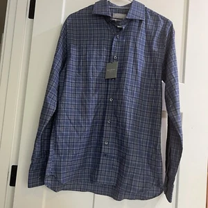 Hickey Freeman Flannel Sport Shirt, NWT - Mens Small- Blue Plaid - Picture 1 of 11