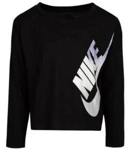 NIKE Girls FUTURA FEMME Graphic Long Sleeve Tee *BLACK/WHITE/SILVER - 6, 6X* NWT - Picture 1 of 2