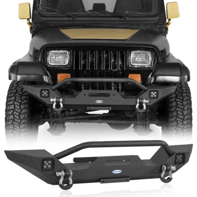 Fit 1987-1995 Jeep Wrangler YJ Front Bumper w/ Winch Plate & LED Lights & D-Ring - Image 1 of 4