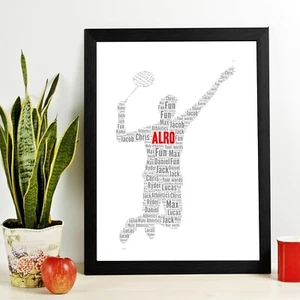 Customised Male Badminton Player Word Frame Print | Customise Printed A5/A4/A3 - Picture 1 of 9