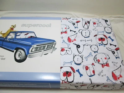 Nuevo Juego de Sábanas Doble Supercool WOOF WOOF Cabezas de Perros ~ Rojo, Azul, Negro, Blanco Nuevo en Paquete Foto 1 de 4