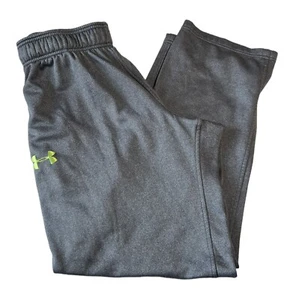BOYS UNDER ARMOUR LARGE GRAY ATHLETIC SWEAT PANTS NEON GREEN LOGO - Picture 1 of 4