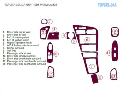 KIT AUTOMÁTICO MOLDURA TABLERO ALUMINIO CEPILLADO INTERIOR COCHE TOYOTA CELICA 1994-99 13PS Foto 1 de 4
