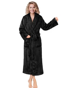 Womens Robe Fleece Bathrobe Long Warm Spa Bath Robe Shower Lightweight Plus Size - Picture 1 of 50