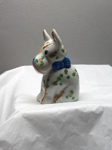 Porcelain Scotty / Westie Dog Figurine w/Patchwork & Floral Pattern VTG Japan (D - Picture 1 of 7